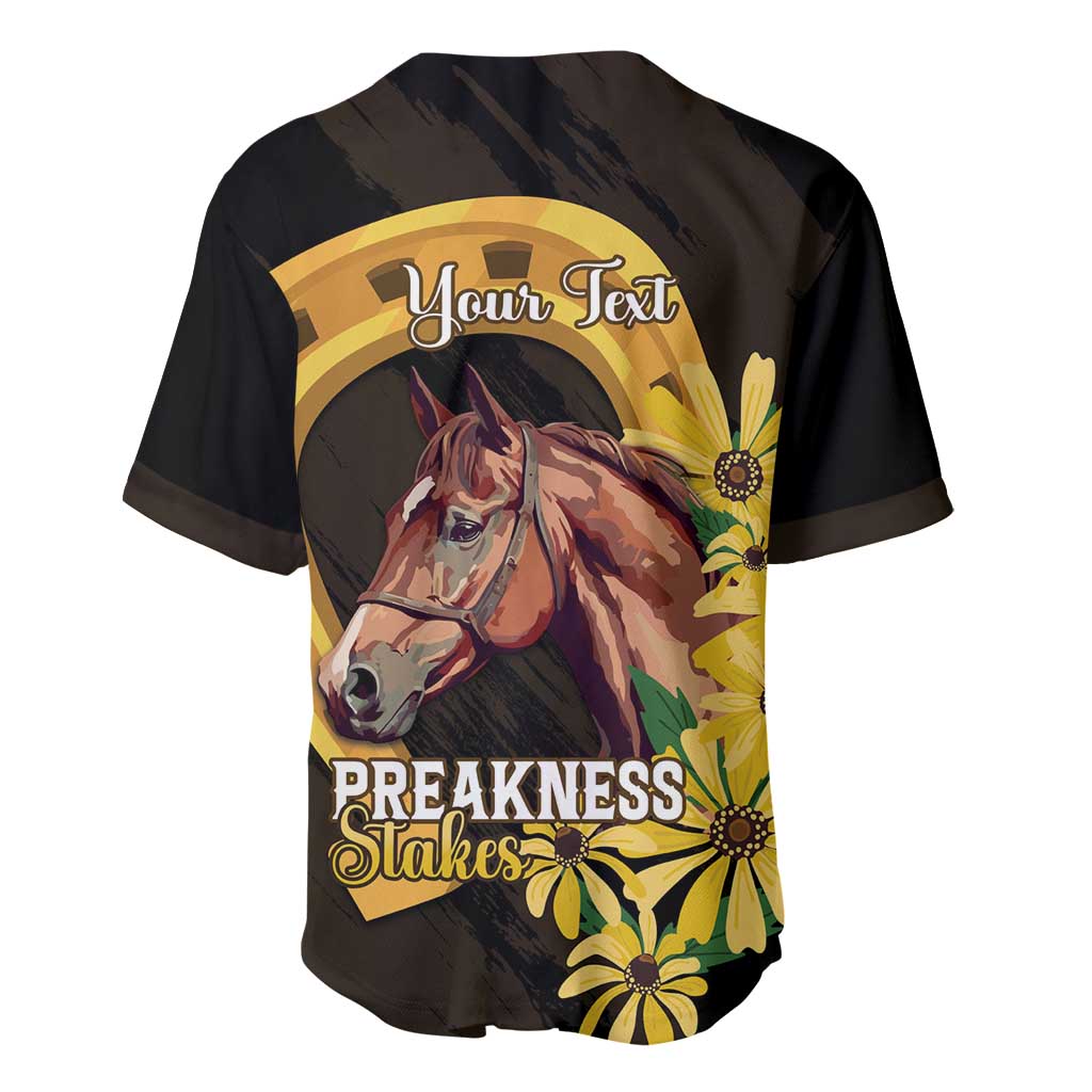 Personalized Preakness Horse Racing Baseball Jersey Horseshoe With Black-Eyed Susans