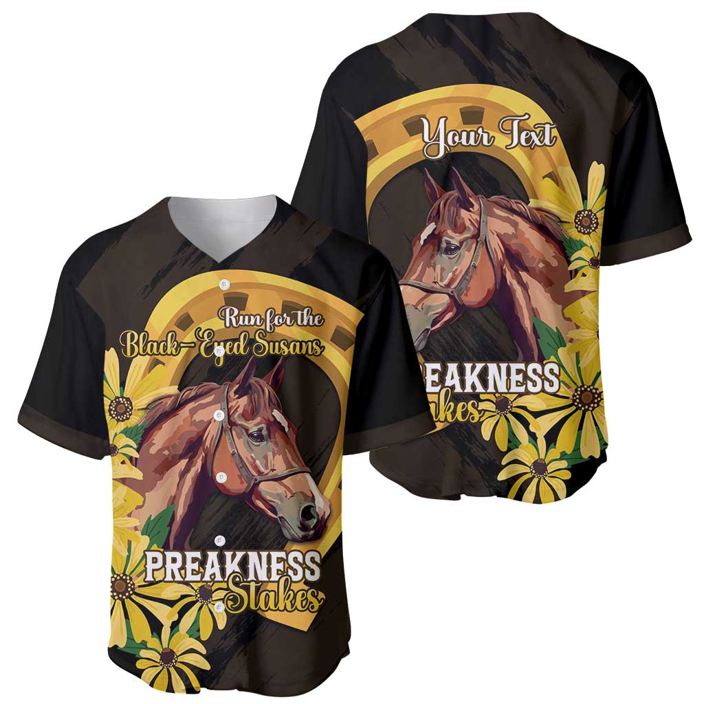 Personalized Preakness Horse Racing Baseball Jersey Horseshoe With Black-Eyed Susans