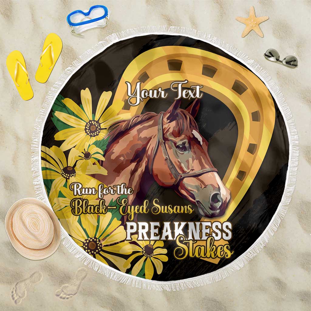 Personalized Preakness Horse Racing Beach Blanket Horseshoe With Black-Eyed Susans