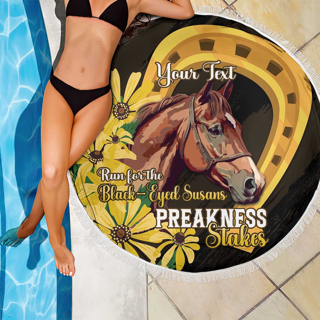 Personalized Preakness Horse Racing Beach Blanket Horseshoe With Black-Eyed Susans