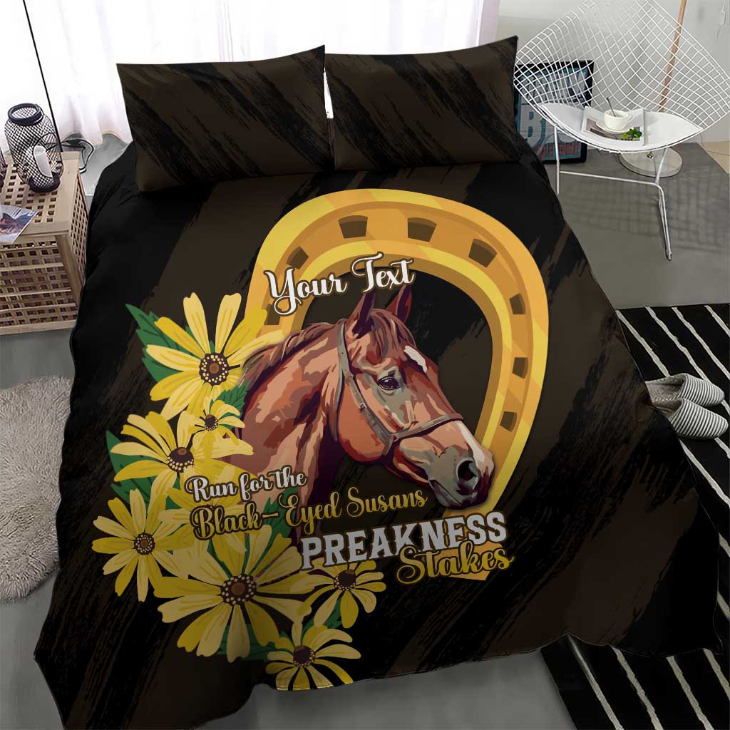 Personalized Preakness Horse Racing Bedding Set Horseshoe With Black-Eyed Susans