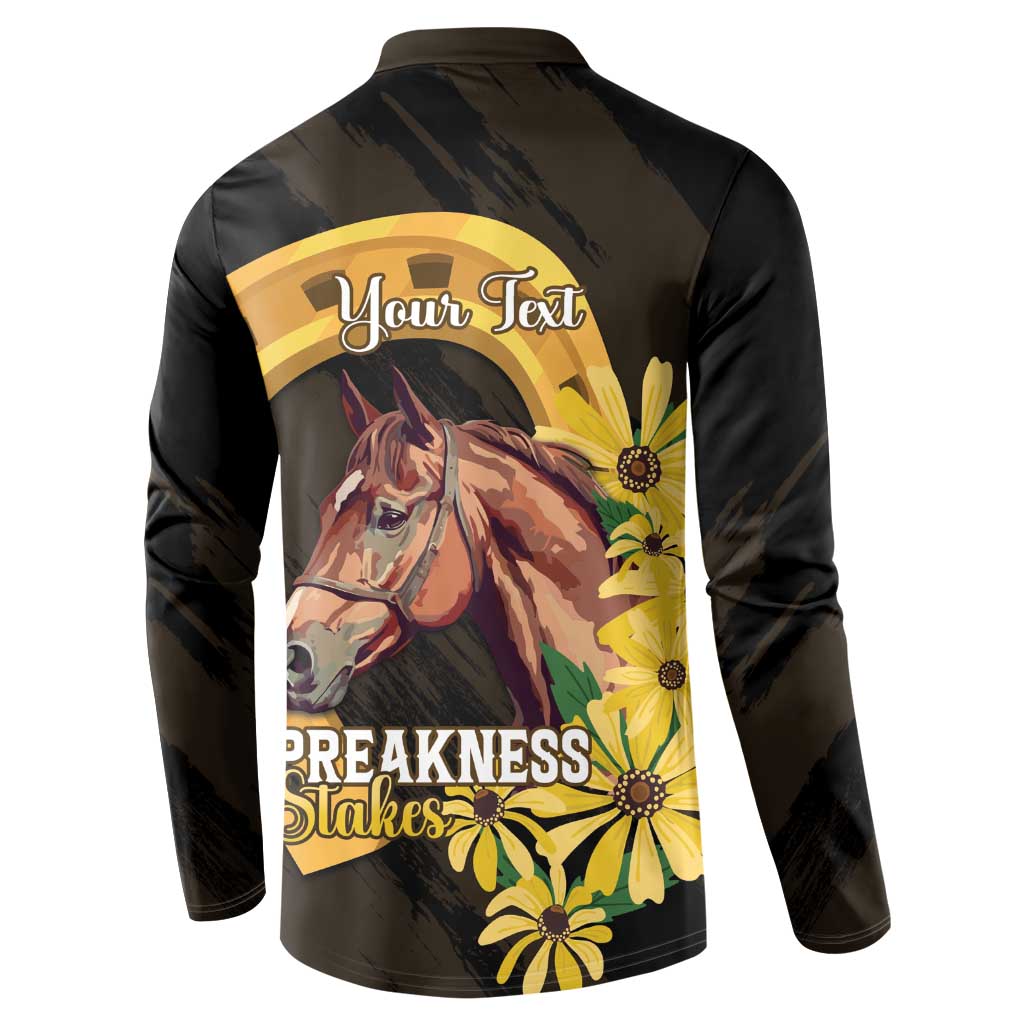 Personalized Preakness Horse Racing Button Sweatshirt Horseshoe With Black-Eyed Susans