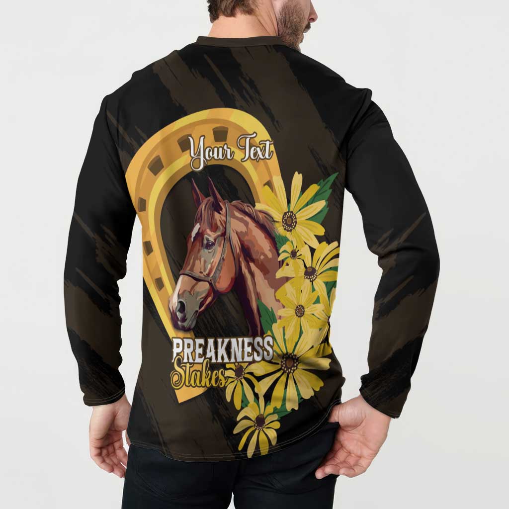 Personalized Preakness Horse Racing Button Sweatshirt Horseshoe With Black-Eyed Susans
