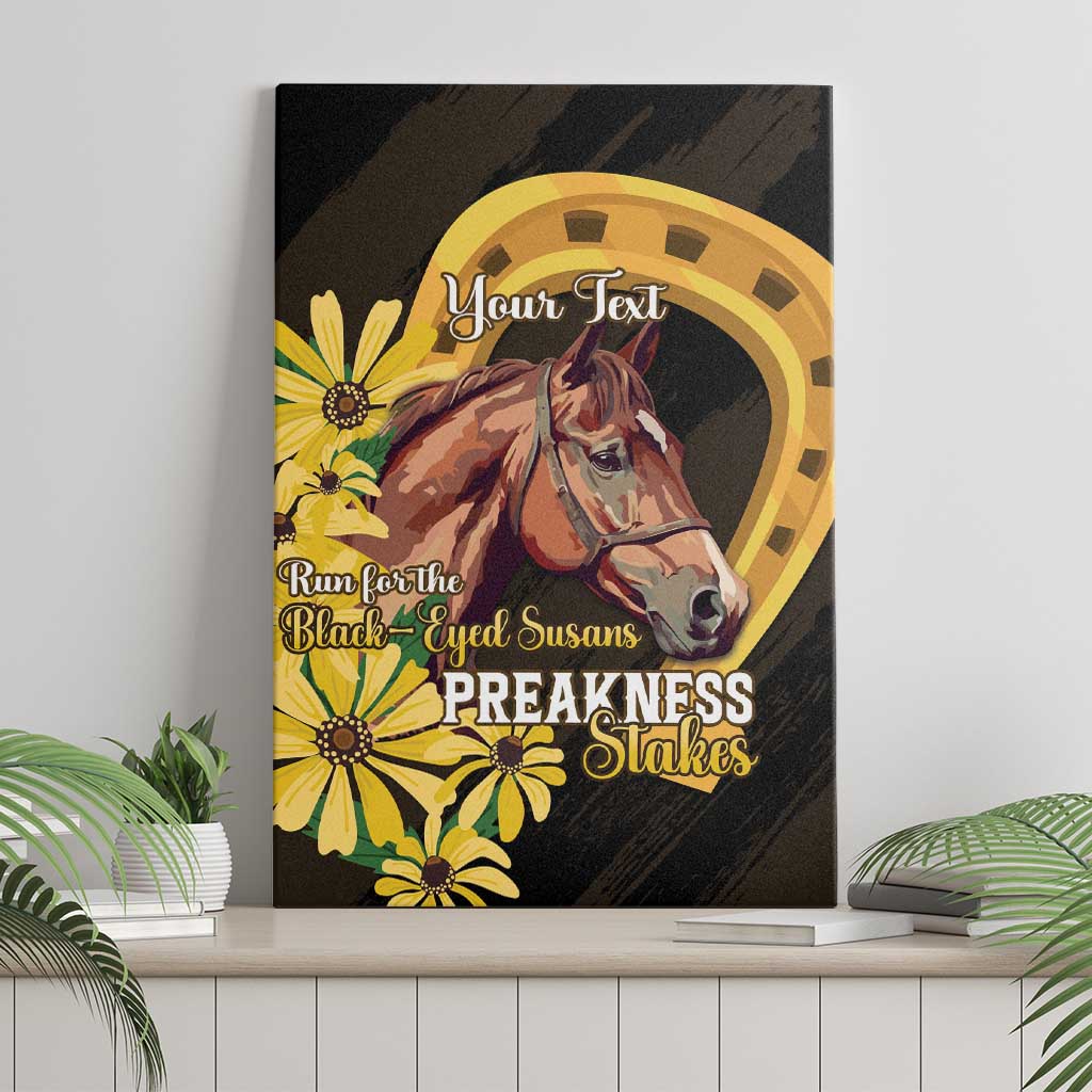 Personalized Preakness Horse Racing Canvas Wall Art Horseshoe With Black-Eyed Susans
