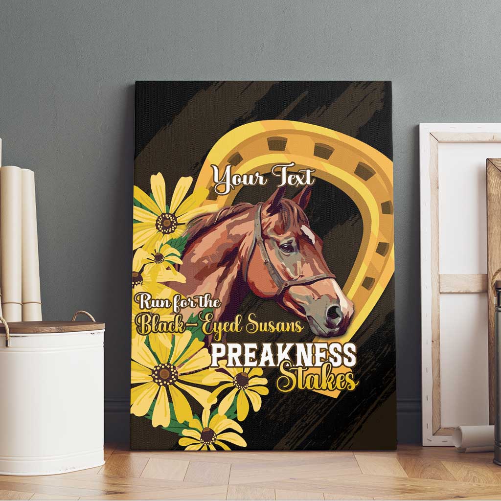 Personalized Preakness Horse Racing Canvas Wall Art Horseshoe With Black-Eyed Susans