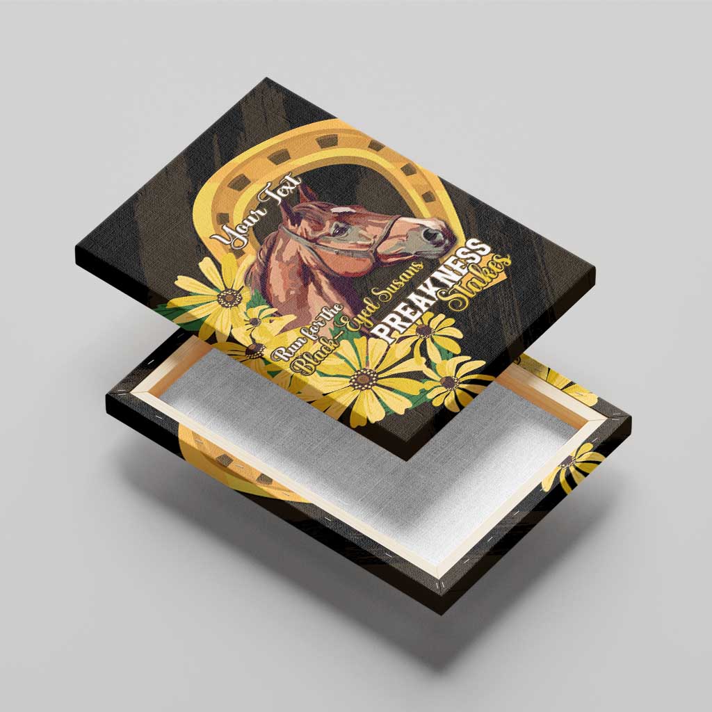 Personalized Preakness Horse Racing Canvas Wall Art Horseshoe With Black-Eyed Susans