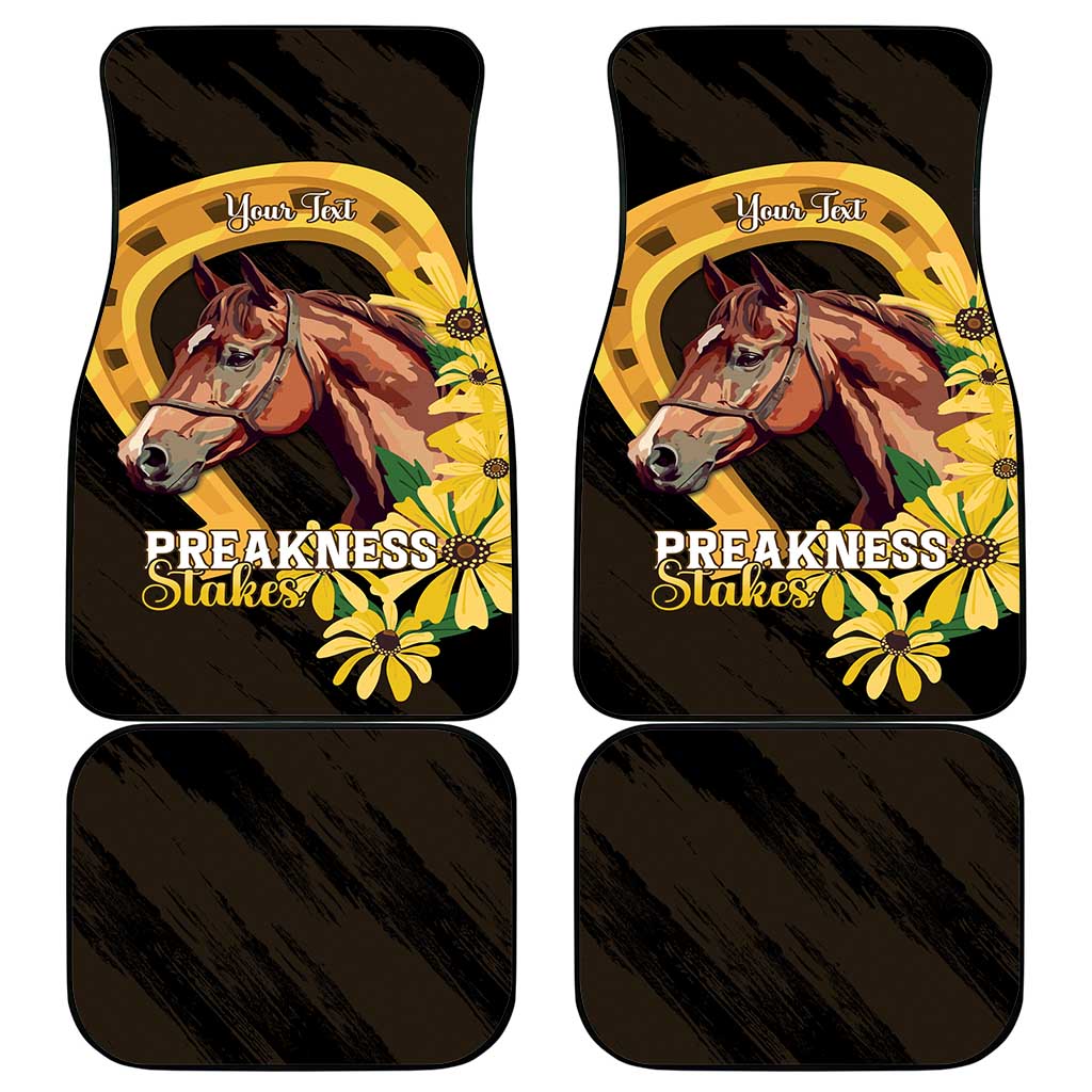 Personalized Preakness Horse Racing Car Mats Horseshoe With Black-Eyed Susans