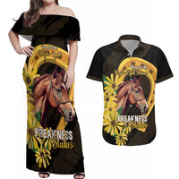 Personalized Preakness Horse Racing Couples Matching Off Shoulder Maxi Dress and Hawaiian Shirt Horseshoe With Black-Eyed Susans