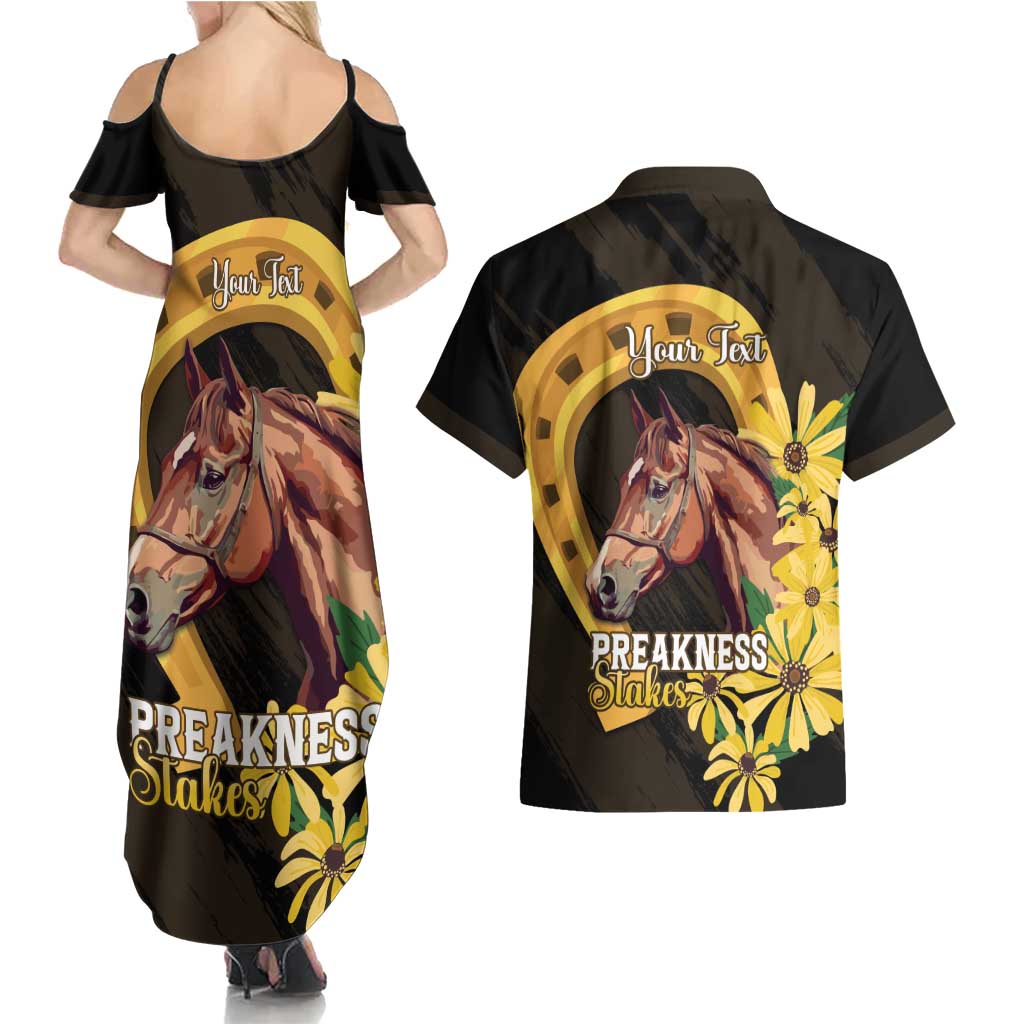 Personalized Preakness Horse Racing Couples Matching Summer Maxi Dress and Hawaiian Shirt Horseshoe With Black-Eyed Susans