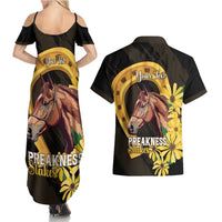 Personalized Preakness Horse Racing Couples Matching Summer Maxi Dress and Hawaiian Shirt Horseshoe With Black-Eyed Susans
