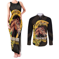 Personalized Preakness Horse Racing Couples Matching Tank Maxi Dress and Long Sleeve Button Shirt Horseshoe With Black-Eyed Susans