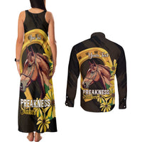 Personalized Preakness Horse Racing Couples Matching Tank Maxi Dress and Long Sleeve Button Shirt Horseshoe With Black-Eyed Susans