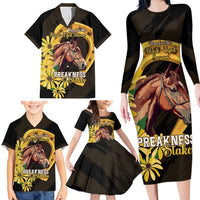 Personalized Preakness Horse Racing Family Matching Long Sleeve Bodycon Dress and Hawaiian Shirt Horseshoe With Black-Eyed Susans