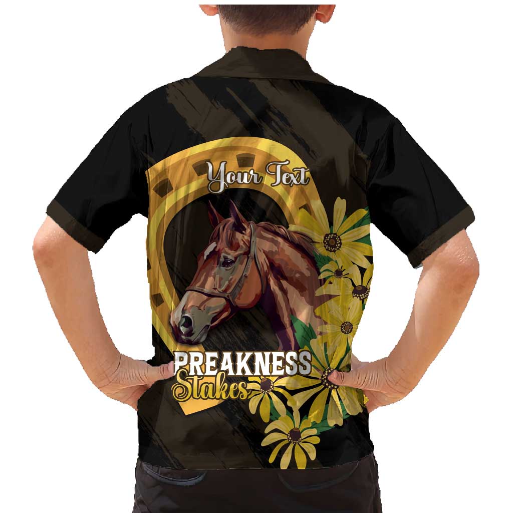 Personalized Preakness Horse Racing Family Matching Mermaid Dress and Hawaiian Shirt Horseshoe With Black-Eyed Susans