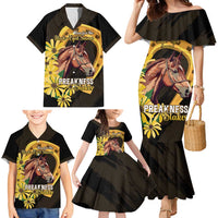 Personalized Preakness Horse Racing Family Matching Mermaid Dress and Hawaiian Shirt Horseshoe With Black-Eyed Susans