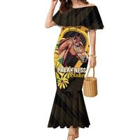 Personalized Preakness Horse Racing Family Matching Mermaid Dress and Hawaiian Shirt Horseshoe With Black-Eyed Susans