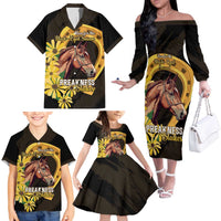 Personalized Preakness Horse Racing Family Matching Off The Shoulder Long Sleeve Dress and Hawaiian Shirt Horseshoe With Black-Eyed Susans