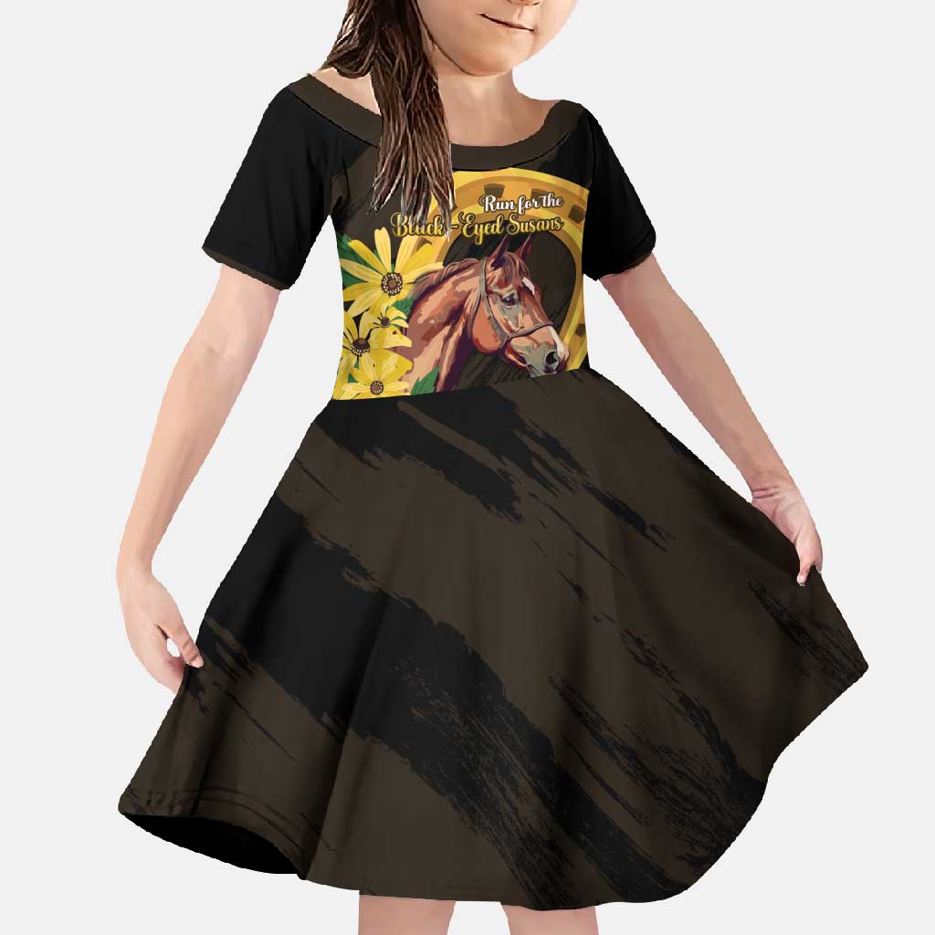 Personalized Preakness Horse Racing Family Matching Off Shoulder Maxi Dress and Hawaiian Shirt Horseshoe With Black-Eyed Susans