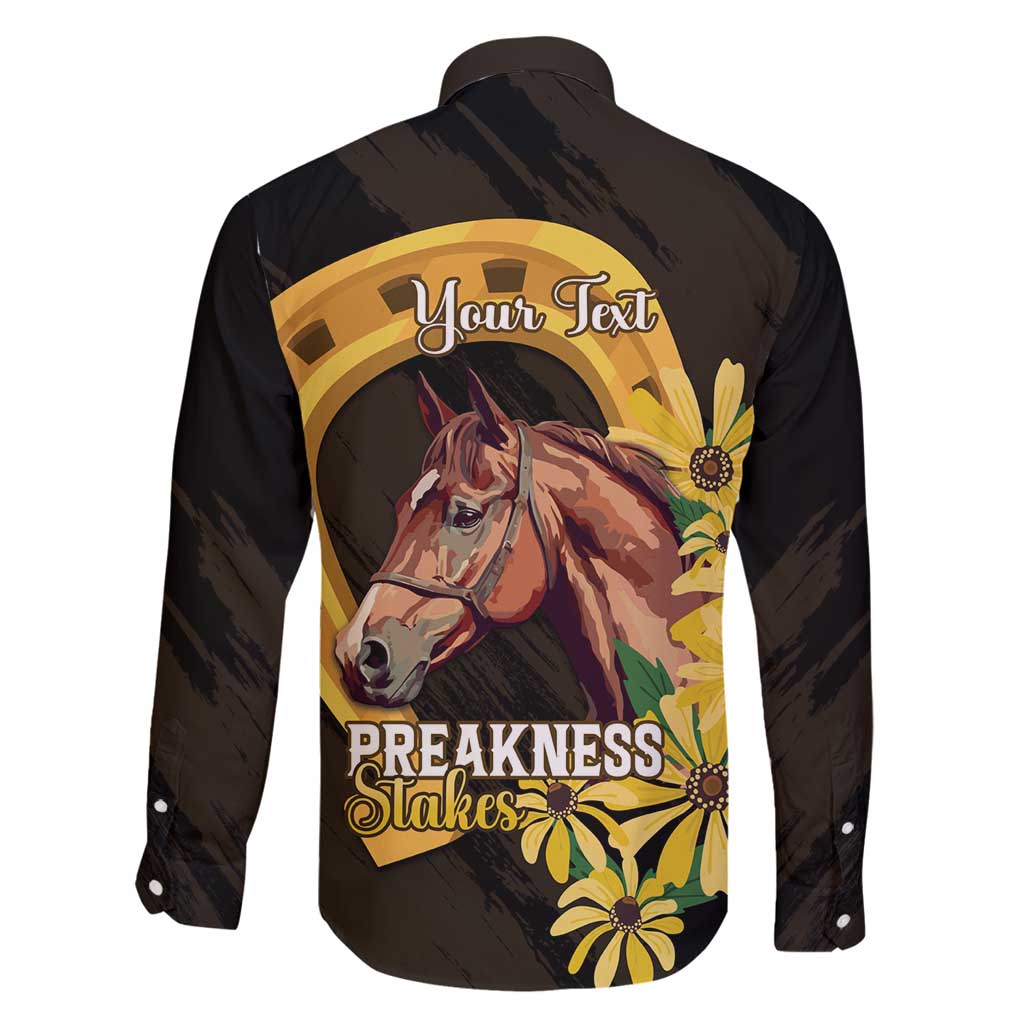 Personalized Preakness Horse Racing Family Matching Off Shoulder Maxi Dress and Hawaiian Shirt Horseshoe With Black-Eyed Susans