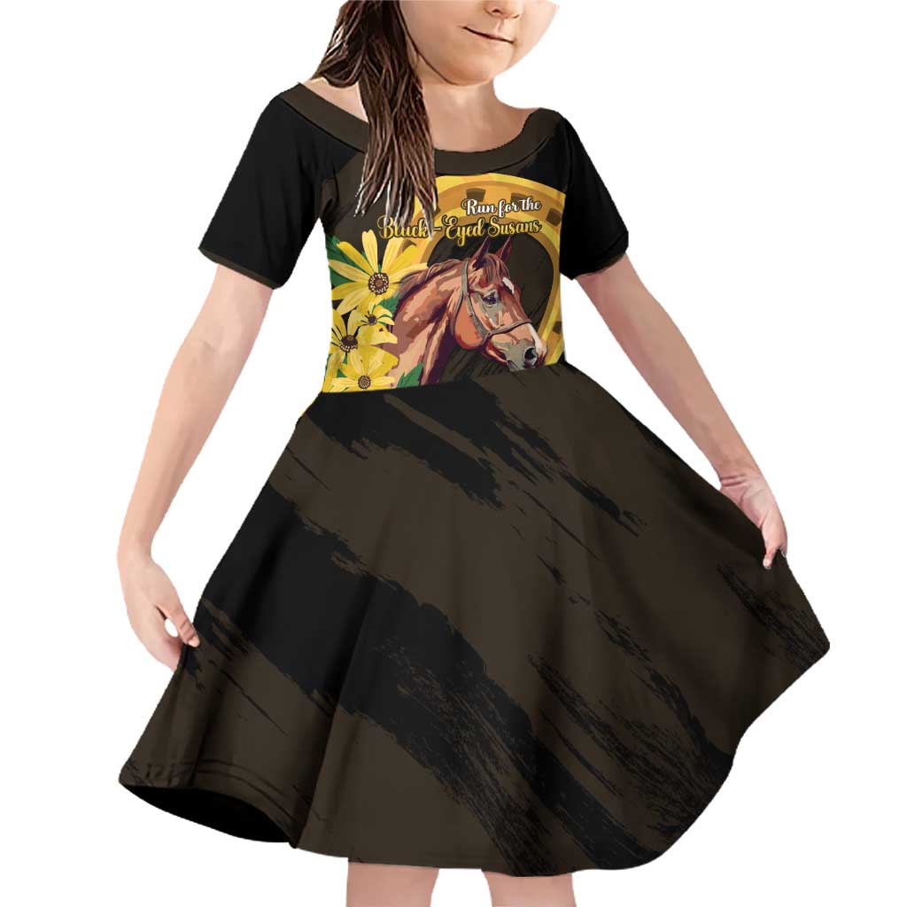 Personalized Preakness Horse Racing Family Matching Off Shoulder Short Dress and Hawaiian Shirt Horseshoe With Black-Eyed Susans