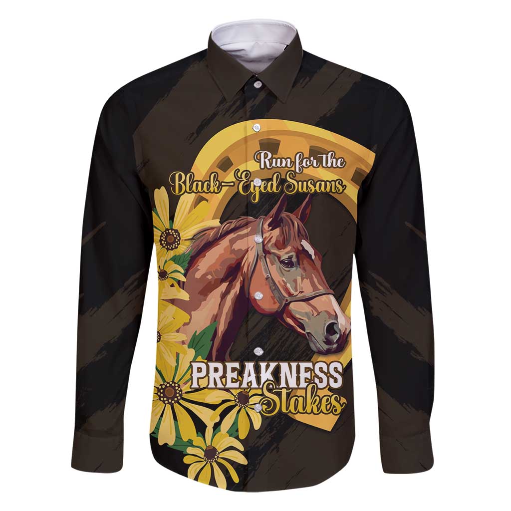 Personalized Preakness Horse Racing Family Matching Off Shoulder Short Dress and Hawaiian Shirt Horseshoe With Black-Eyed Susans