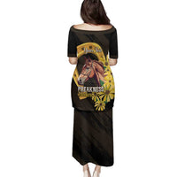 Personalized Preakness Horse Racing Family Matching Puletasi and Hawaiian Shirt Horseshoe With Black-Eyed Susans