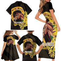 Personalized Preakness Horse Racing Family Matching Short Sleeve Bodycon Dress and Hawaiian Shirt Horseshoe With Black-Eyed Susans