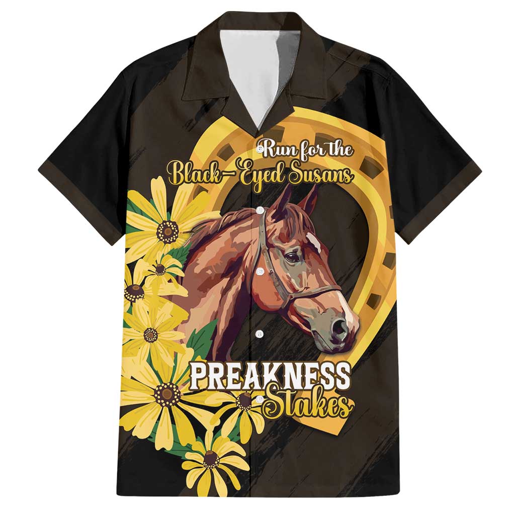 Personalized Preakness Horse Racing Family Matching Short Sleeve Bodycon Dress and Hawaiian Shirt Horseshoe With Black-Eyed Susans