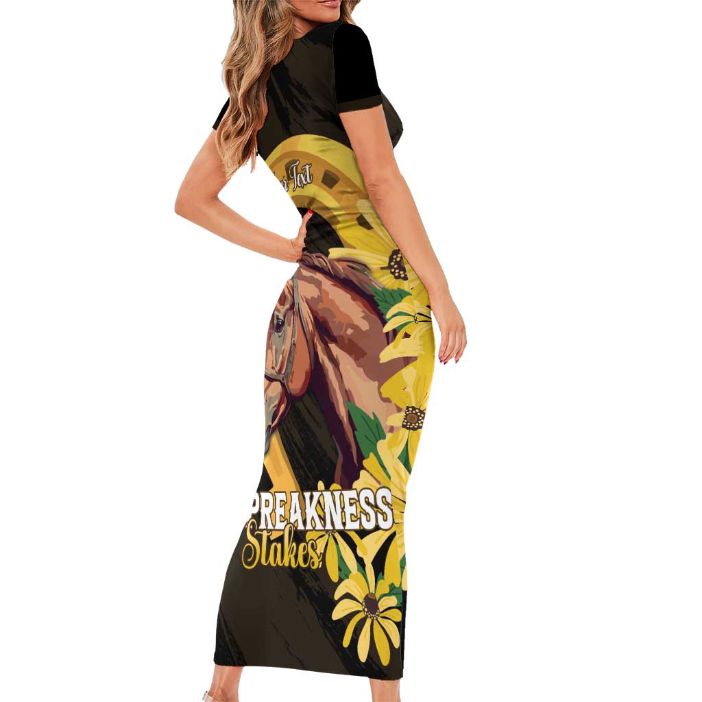 Personalized Preakness Horse Racing Family Matching Short Sleeve Bodycon Dress and Hawaiian Shirt Horseshoe With Black-Eyed Susans