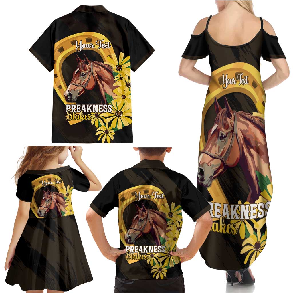 Personalized Preakness Horse Racing Family Matching Summer Maxi Dress and Hawaiian Shirt Horseshoe With Black-Eyed Susans