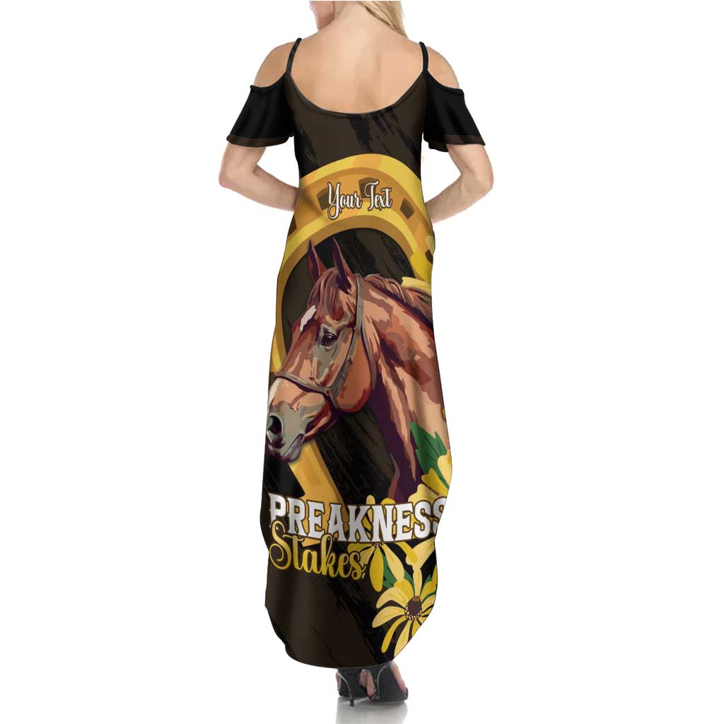 Personalized Preakness Horse Racing Family Matching Summer Maxi Dress and Hawaiian Shirt Horseshoe With Black-Eyed Susans