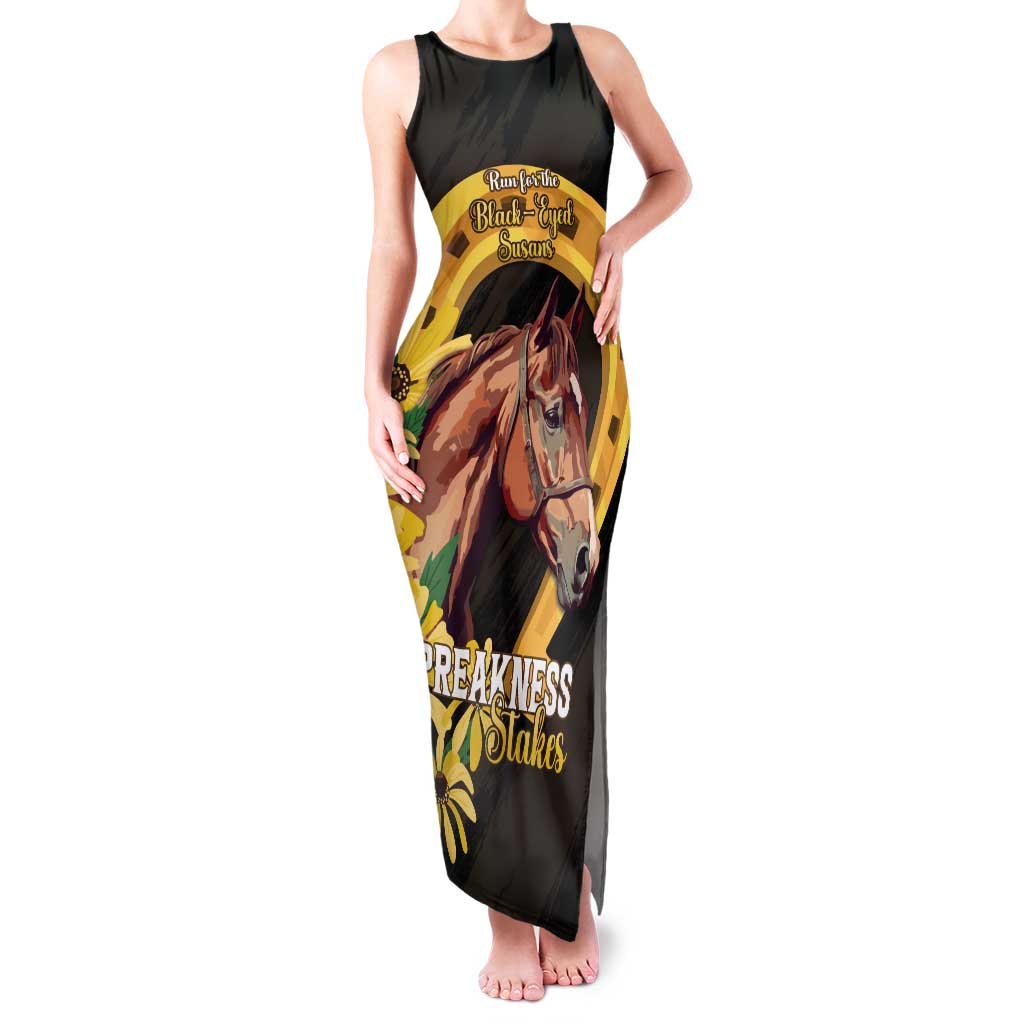 Personalized Preakness Horse Racing Family Matching Tank Maxi Dress and Hawaiian Shirt Horseshoe With Black-Eyed Susans