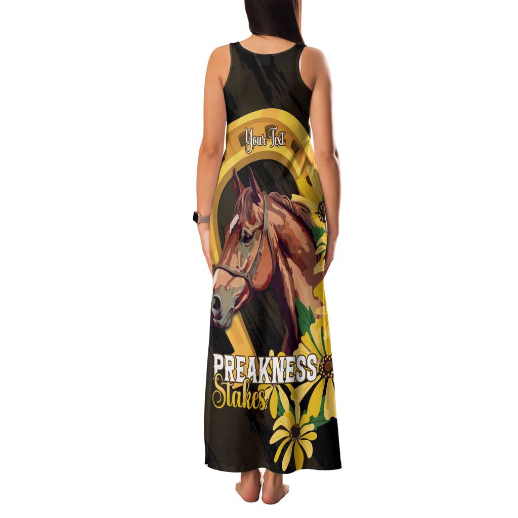 Personalized Preakness Horse Racing Family Matching Tank Maxi Dress and Hawaiian Shirt Horseshoe With Black-Eyed Susans