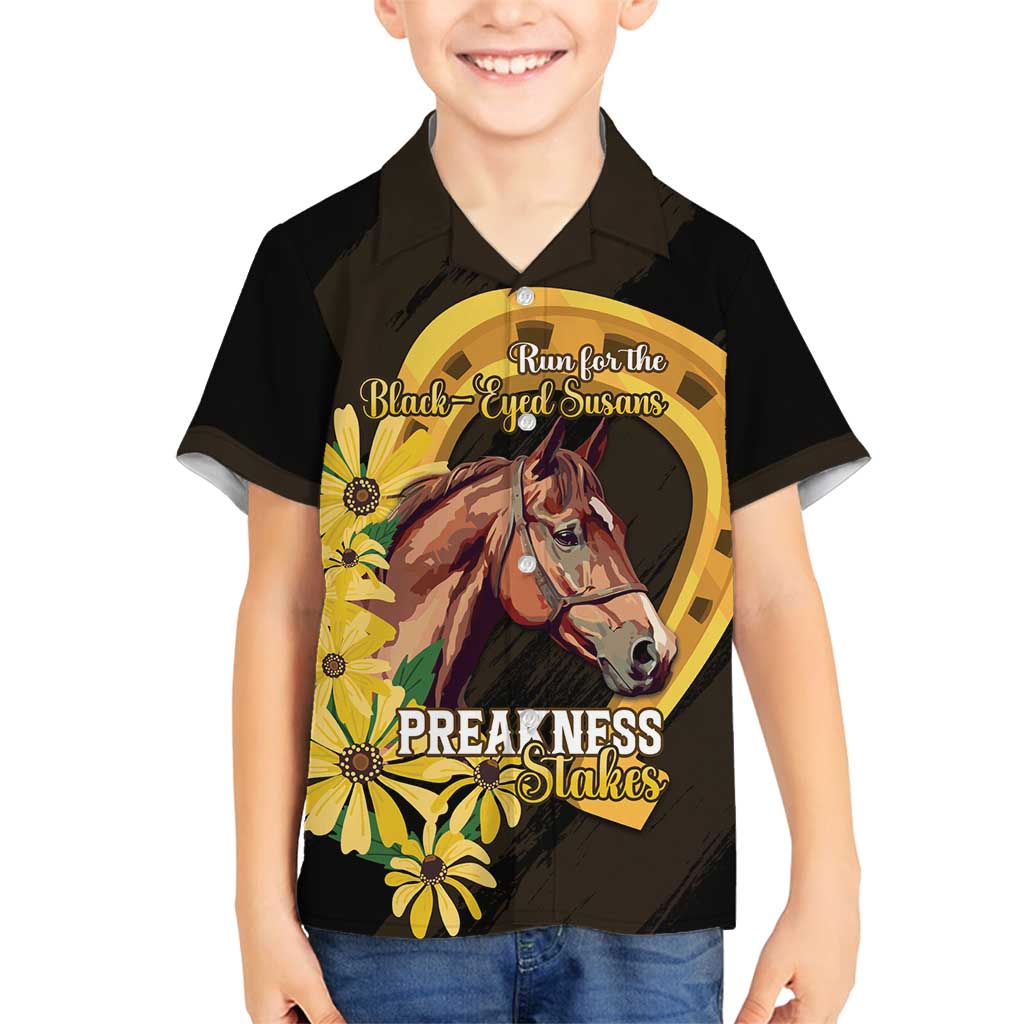 Personalized Preakness Horse Racing Family Matching Tank Maxi Dress and Hawaiian Shirt Horseshoe With Black-Eyed Susans