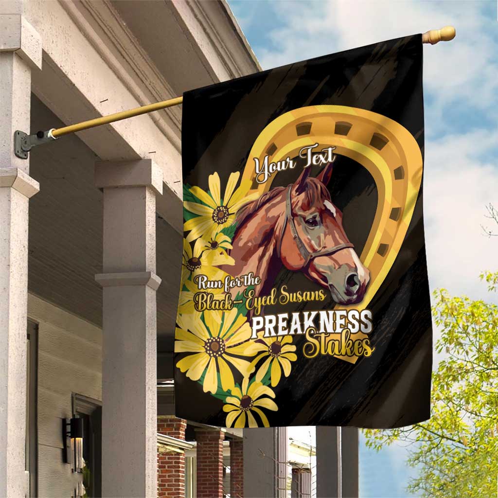 Personalized Preakness Horse Racing Garden Flag Horseshoe With Black-Eyed Susans