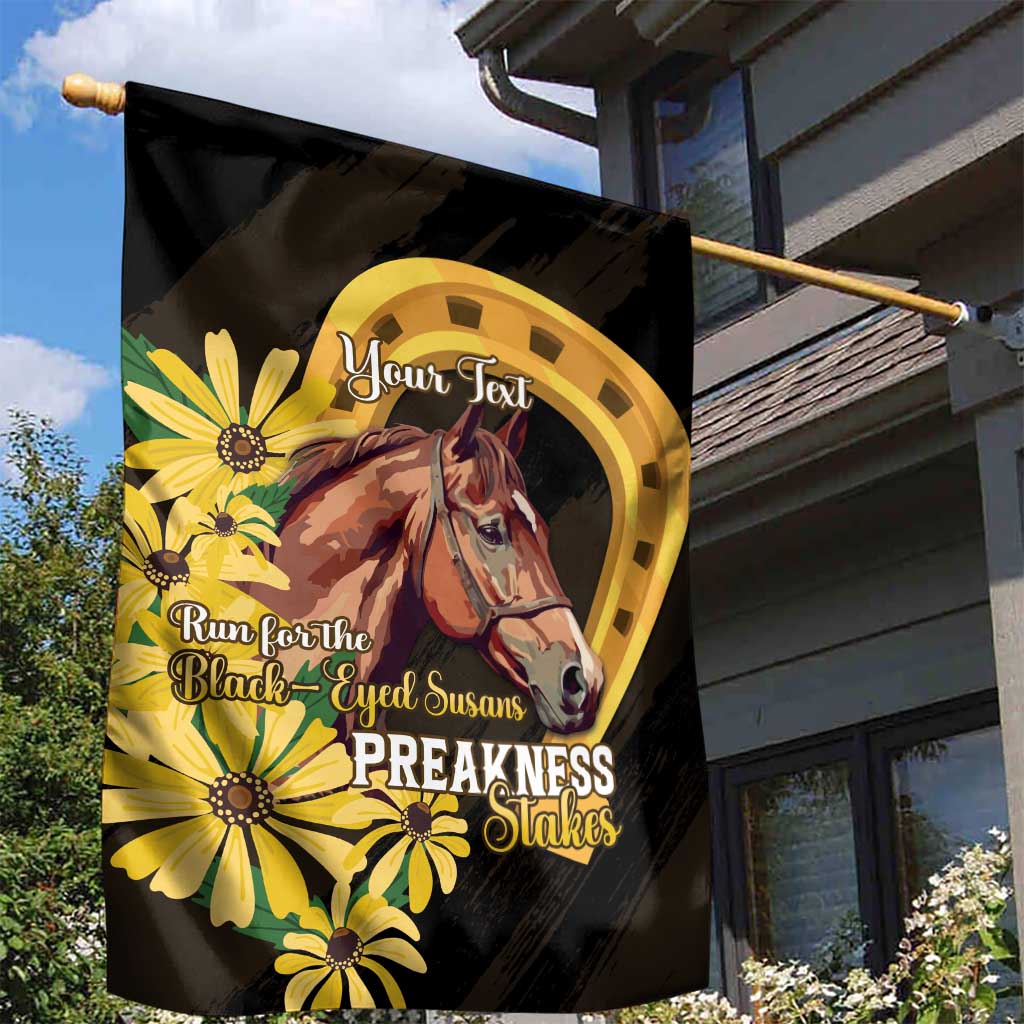 Personalized Preakness Horse Racing Garden Flag Horseshoe With Black-Eyed Susans