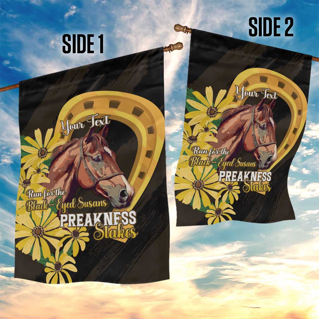 Personalized Preakness Horse Racing Garden Flag Horseshoe With Black-Eyed Susans