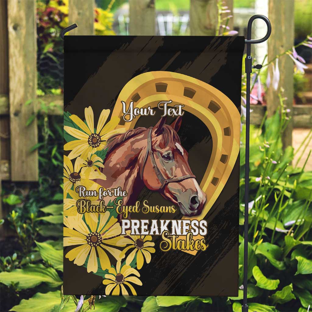 Personalized Preakness Horse Racing Garden Flag Horseshoe With Black-Eyed Susans