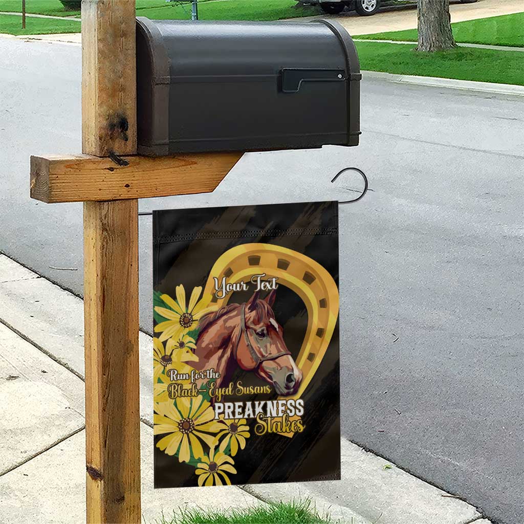 Personalized Preakness Horse Racing Garden Flag Horseshoe With Black-Eyed Susans