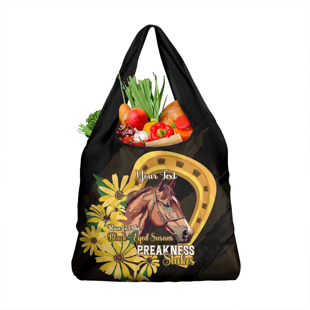 Personalized Preakness Horse Racing Grocery Bag Horseshoe With Black-Eyed Susans