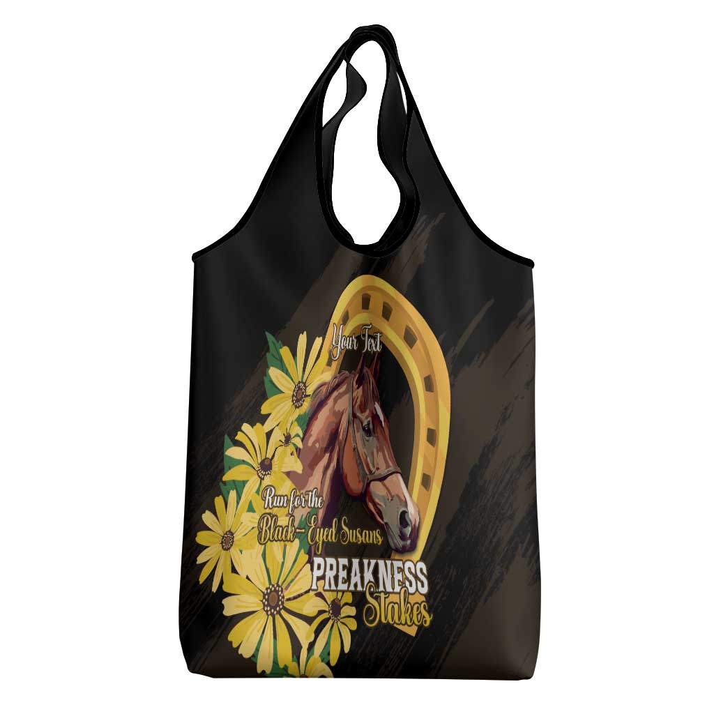 Personalized Preakness Horse Racing Grocery Bag Horseshoe With Black-Eyed Susans