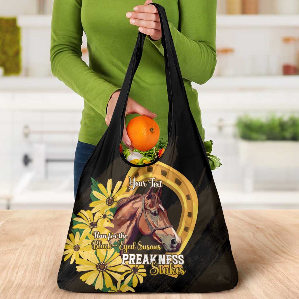 Personalized Preakness Horse Racing Grocery Bag Horseshoe With Black-Eyed Susans