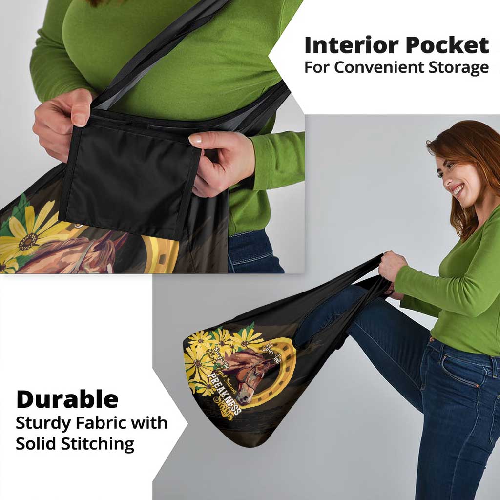 Personalized Preakness Horse Racing Grocery Bag Horseshoe With Black-Eyed Susans