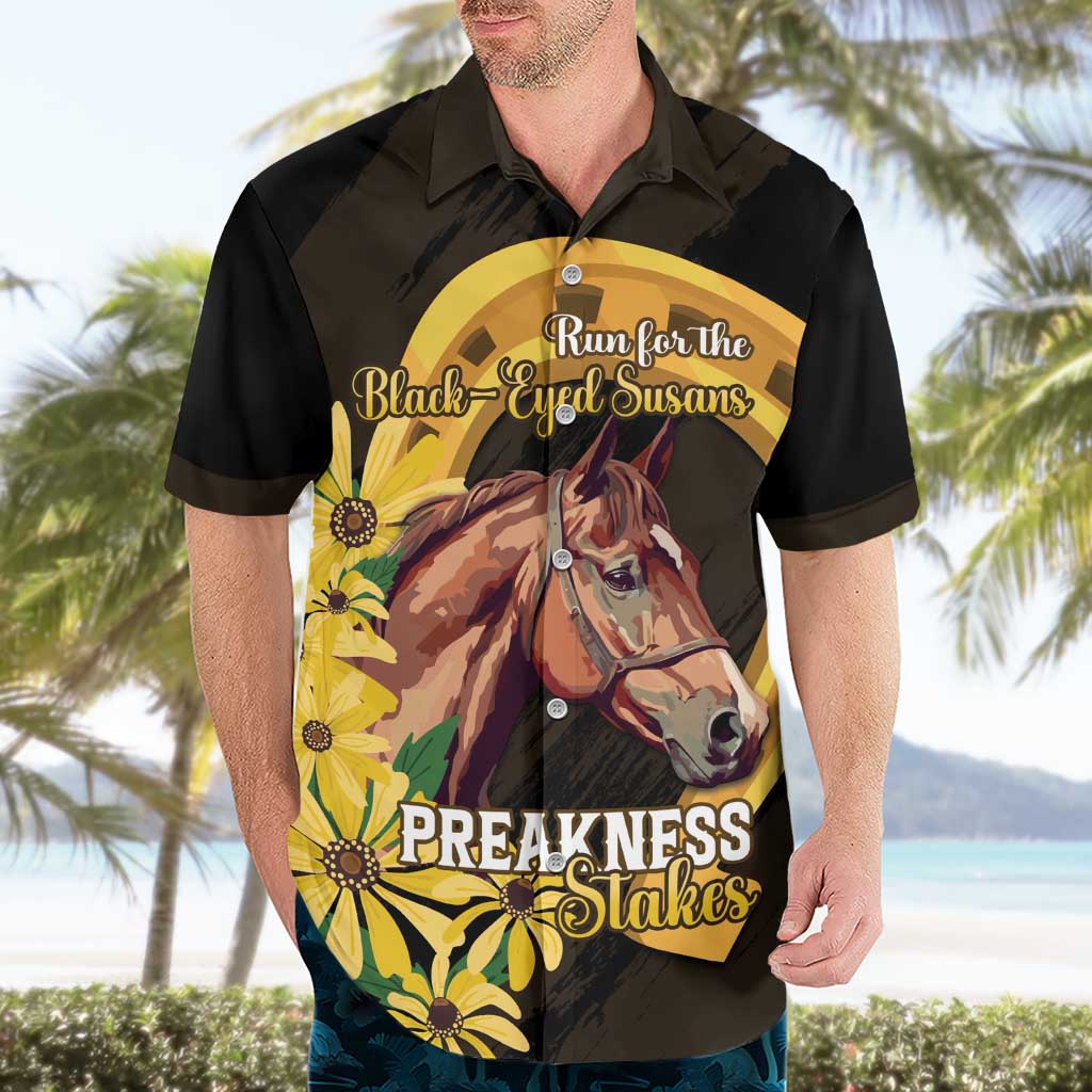 Personalized Preakness Horse Racing Hawaiian Shirt Horseshoe With Black-Eyed Susans