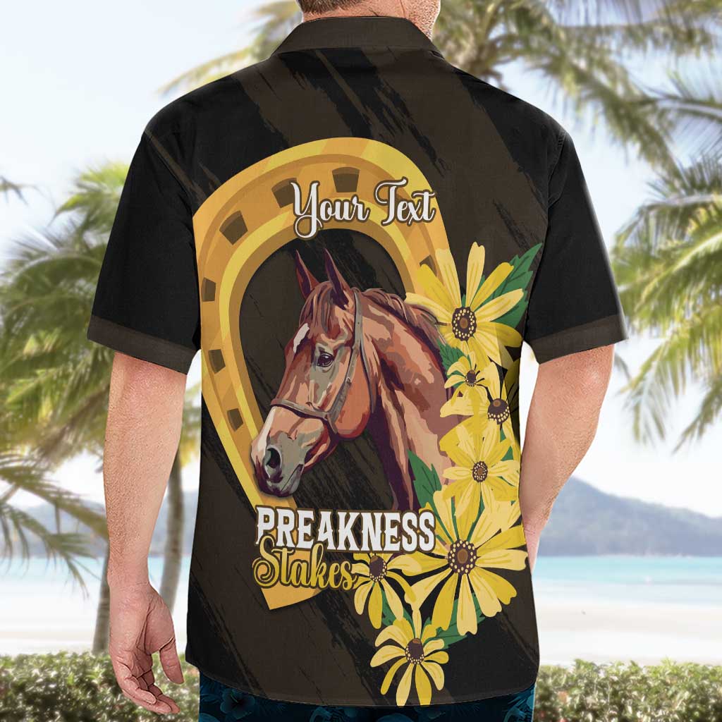 Personalized Preakness Horse Racing Hawaiian Shirt Horseshoe With Black-Eyed Susans