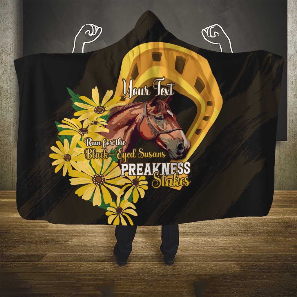 Personalized Preakness Horse Racing Hooded Blanket Horseshoe With Black-Eyed Susans