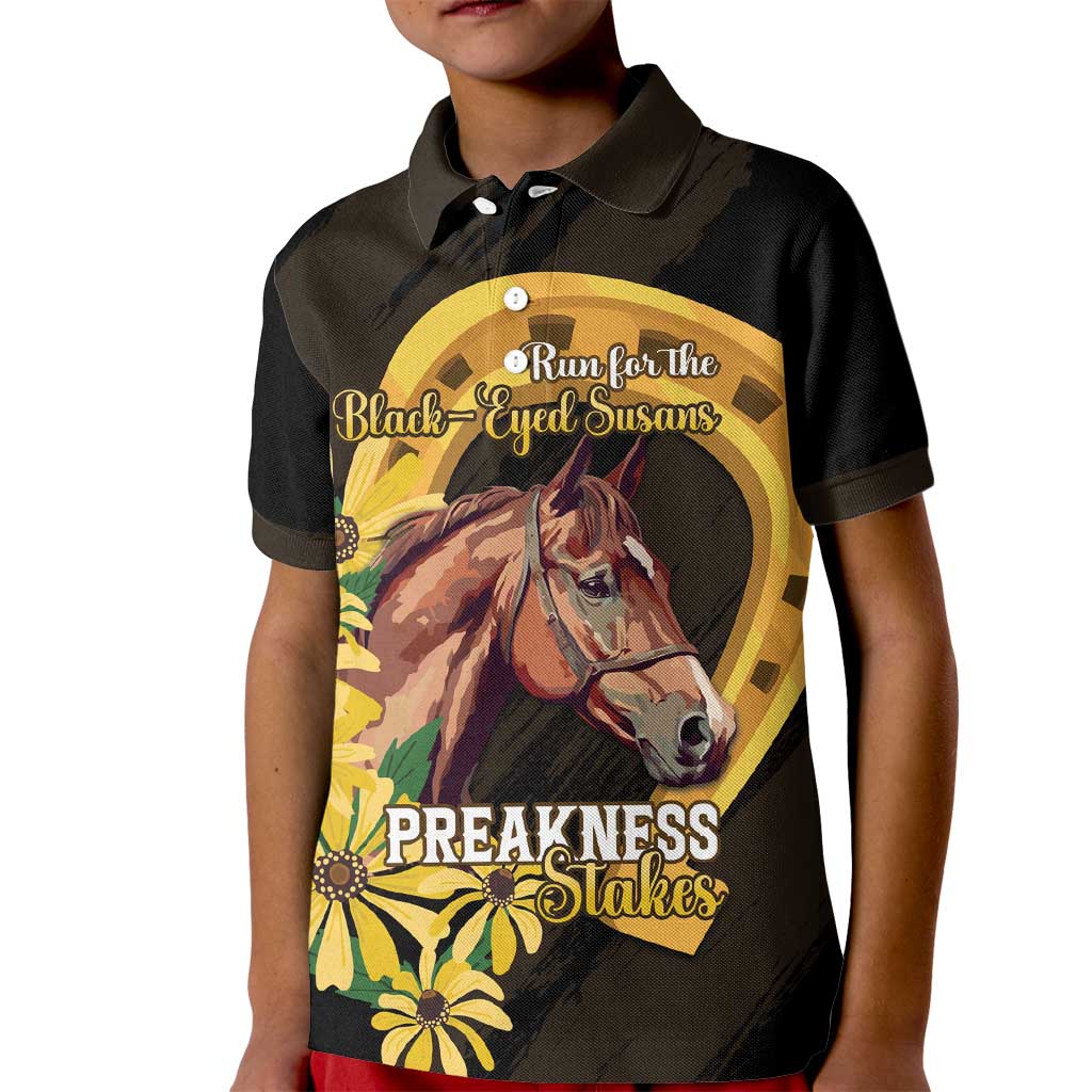Personalized Preakness Horse Racing Kid Polo Shirt Horseshoe With Black-Eyed Susans