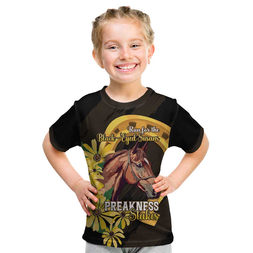 Personalized Preakness Horse Racing Kid T Shirt Horseshoe With Black-Eyed Susans