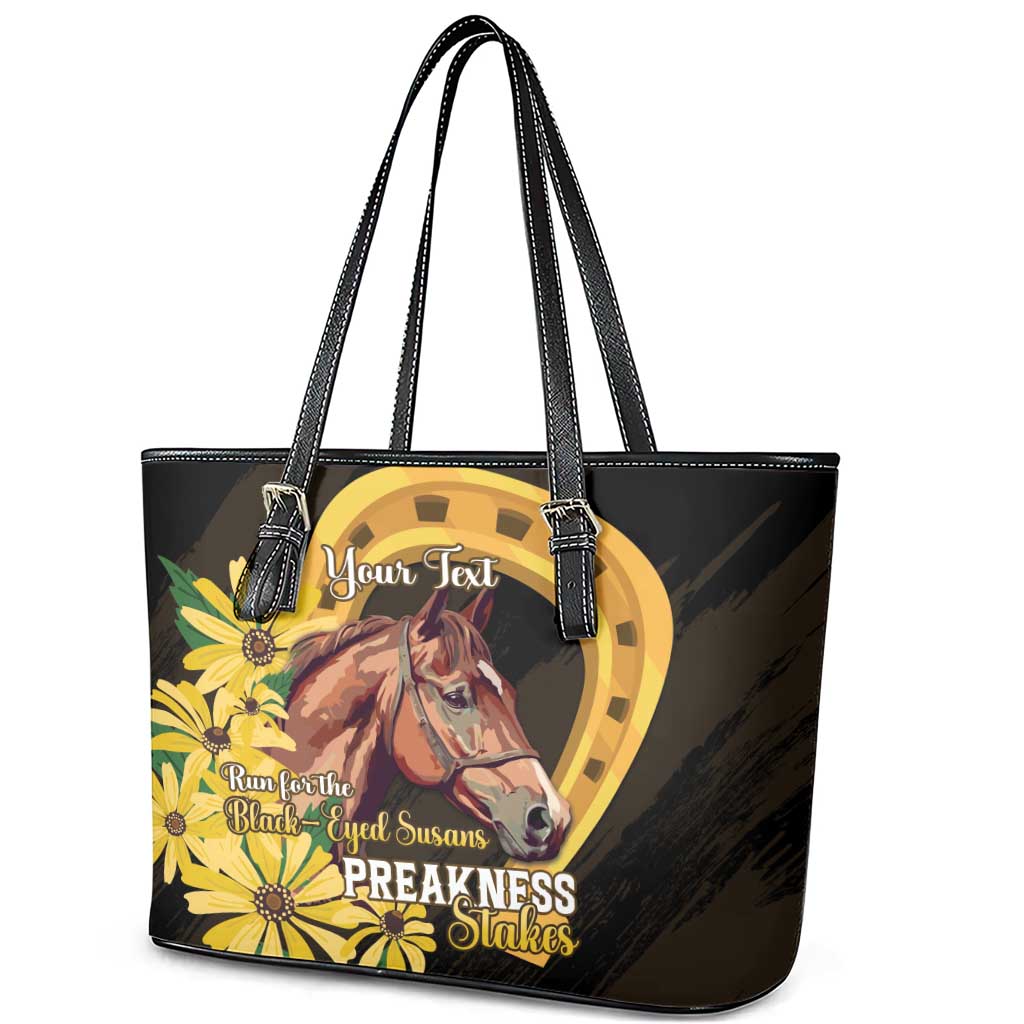 Personalized Preakness Horse Racing Leather Tote Bag Horseshoe With Black-Eyed Susans