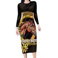 Personalized Preakness Horse Racing Long Sleeve Bodycon Dress Horseshoe With Black-Eyed Susans